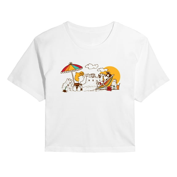 Peanuts - Girls Beach Day - Juniors Cropped Short Sleeve Graphic T-Shirt