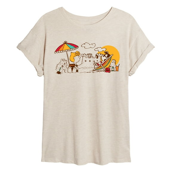 Peanuts - Girls Beach Day - Juniors Oversized Graphic T-Shirt