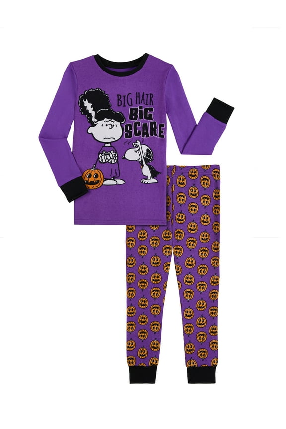Peanuts Girls Halloween Snug Fit Long Sleeve Top and Sleep Pants Pajama Set, 2-Piece, Sizes 4-12
