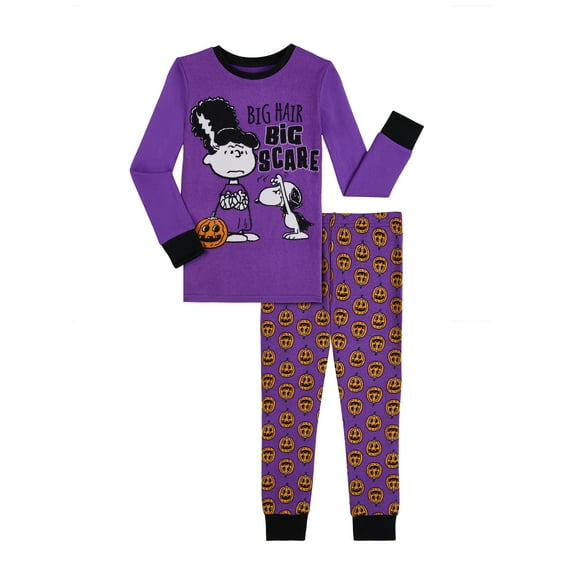 Peanuts Girls Halloween Snug Fit Long Sleeve Top and Sleep Pants Pajama Set, 2-Piece, Sizes 4-12