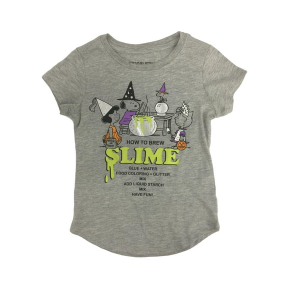 Peanuts Girls How To Brew Slime Gray Snoopy Halloween Short Sleeve Shirt S