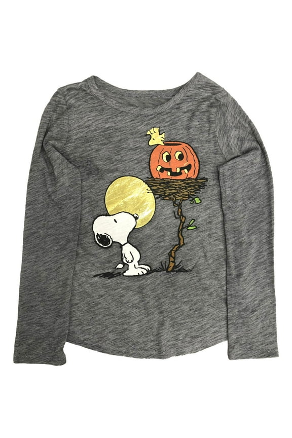 Girls Long Sleeve Gray Snoopy Dog Pumpkin Halloween T-Shirt Tee Shirt 6