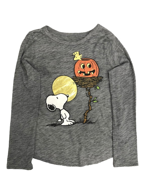 Girls Long Sleeve Gray Snoopy Dog Pumpkin Halloween T-Shirt Tee Shirt 6