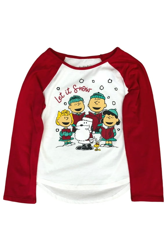 Girls Long Sleeve Snoopy Christmas Holiday T-Shirt Let It Snow Tee 7