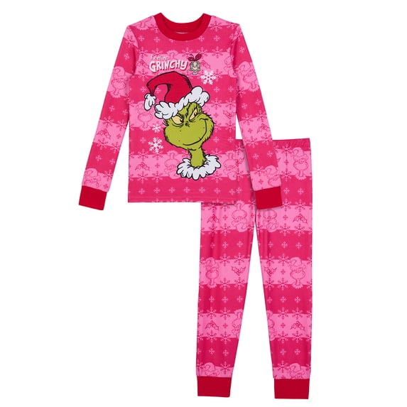 Peanuts Girls Long Sleeve Snug Fit Top and Pant Pajama Set, 2-Piece, Sizes 4-10