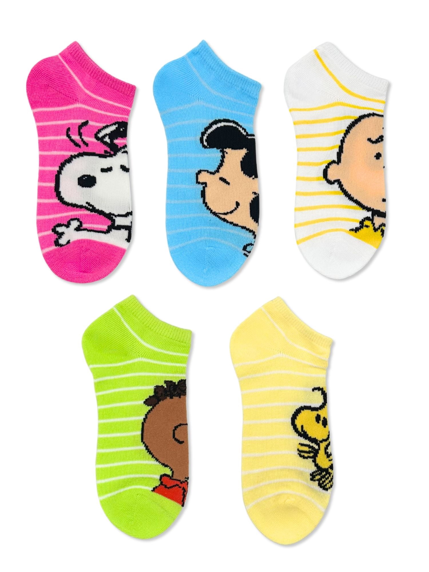 Peanuts Girls No-Show Socks, 5-Pack, Sizes S/M-M/L