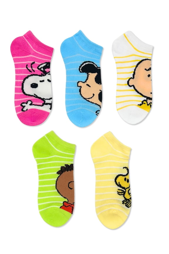 Girls No-Show Socks, 5-Pack, Sizes S/M-M/L