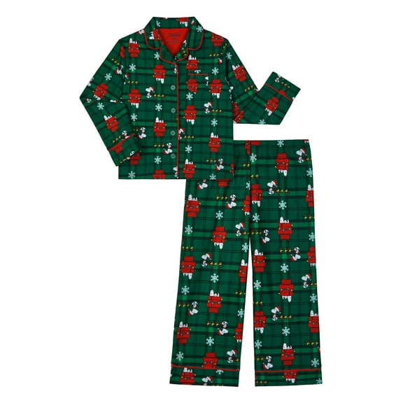 Peanuts Girls Notch Collar Top and Sleep Pants Pajama Set, 2-Piece, Sizes 4-16