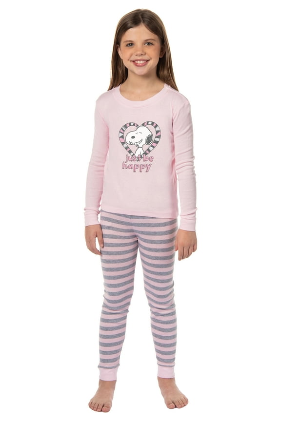Peanuts Girls' Pink Snoopy Just Be Happy Sleep Pajama Set For Kids