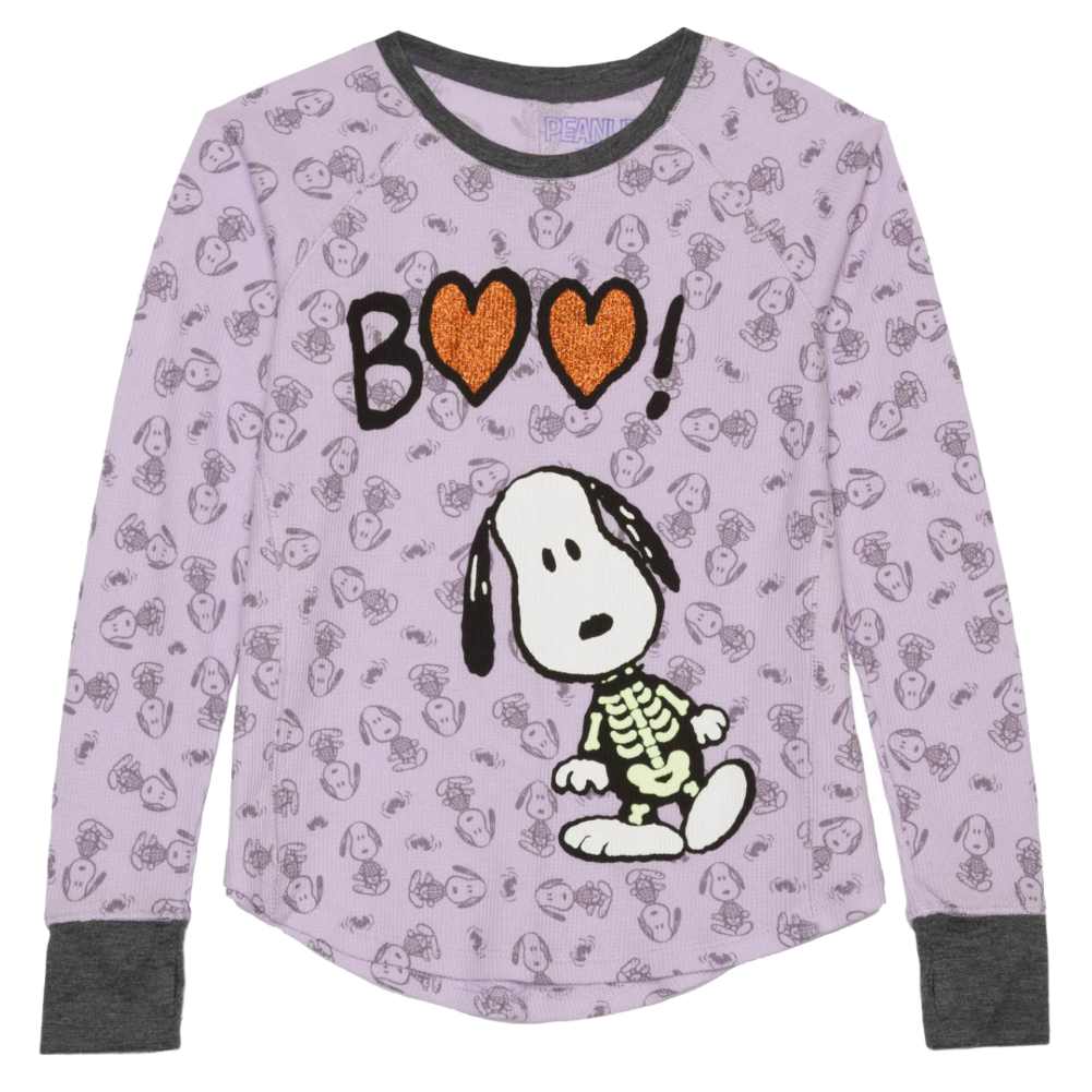 Peanuts Girls Purple Thermal Snoopy Halloween Shirt Boo Dog Skeleton Top  Medium - Walmart.com