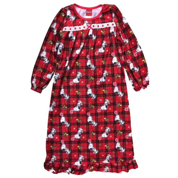 Peanuts Girls Red Flannel Snoopy Dog Nightgown Christmas Holiday Night Gown S