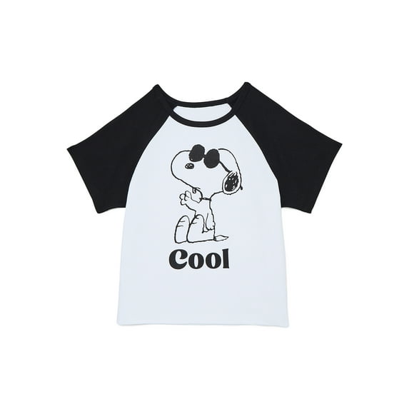Peanuts Girls Joe Cool Raglan Graphic Tee with Short Sleeves, Sizes 4-16