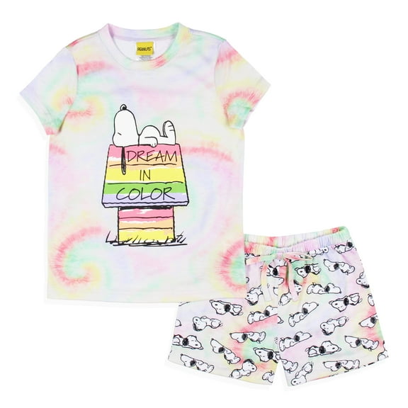 Peanuts Girls' Snoopy Dream In Color Tie-Dye Character Pajama Set Shorts