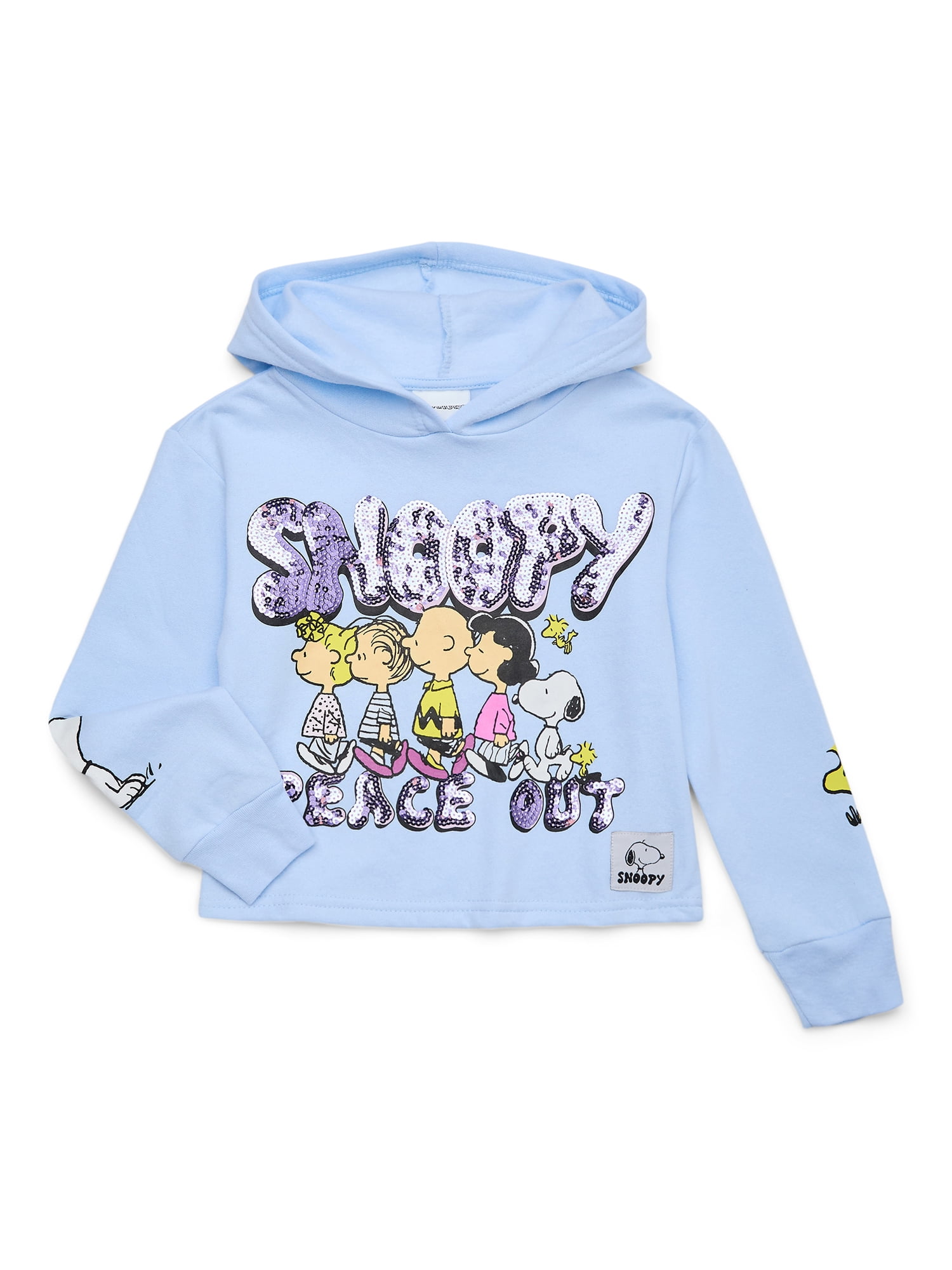 Peanuts Girls Snoopy Peace Out Long Sleeve Hoodie Sizes 4 16 Walmart