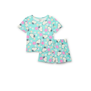 Peanuts Girls Snoopy Short Sleeve Top and Shorts Pajama Set, 2-Piece, Sizes 4-12