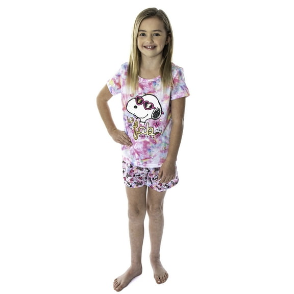 Peanuts Girls' Snoopy So Fab Tie Dye Pajamas Shirt And Shorts Pajama Set