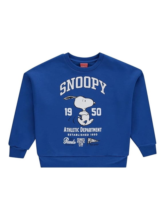 Girls Snoopy Sweatshirt, Graphic Print Unisex Snoopy Athletic Sweatshirt for Kids Blue - M