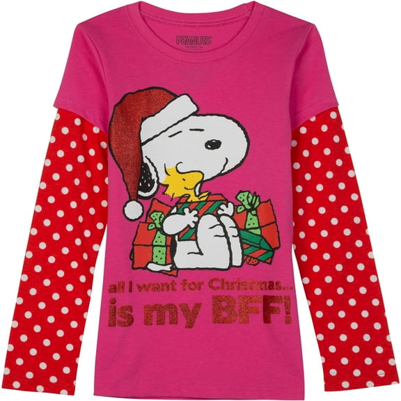 Peanuts Girls Snoopy Woodstock All I Want For Christmas T-Shirt Holiday Shirt XS