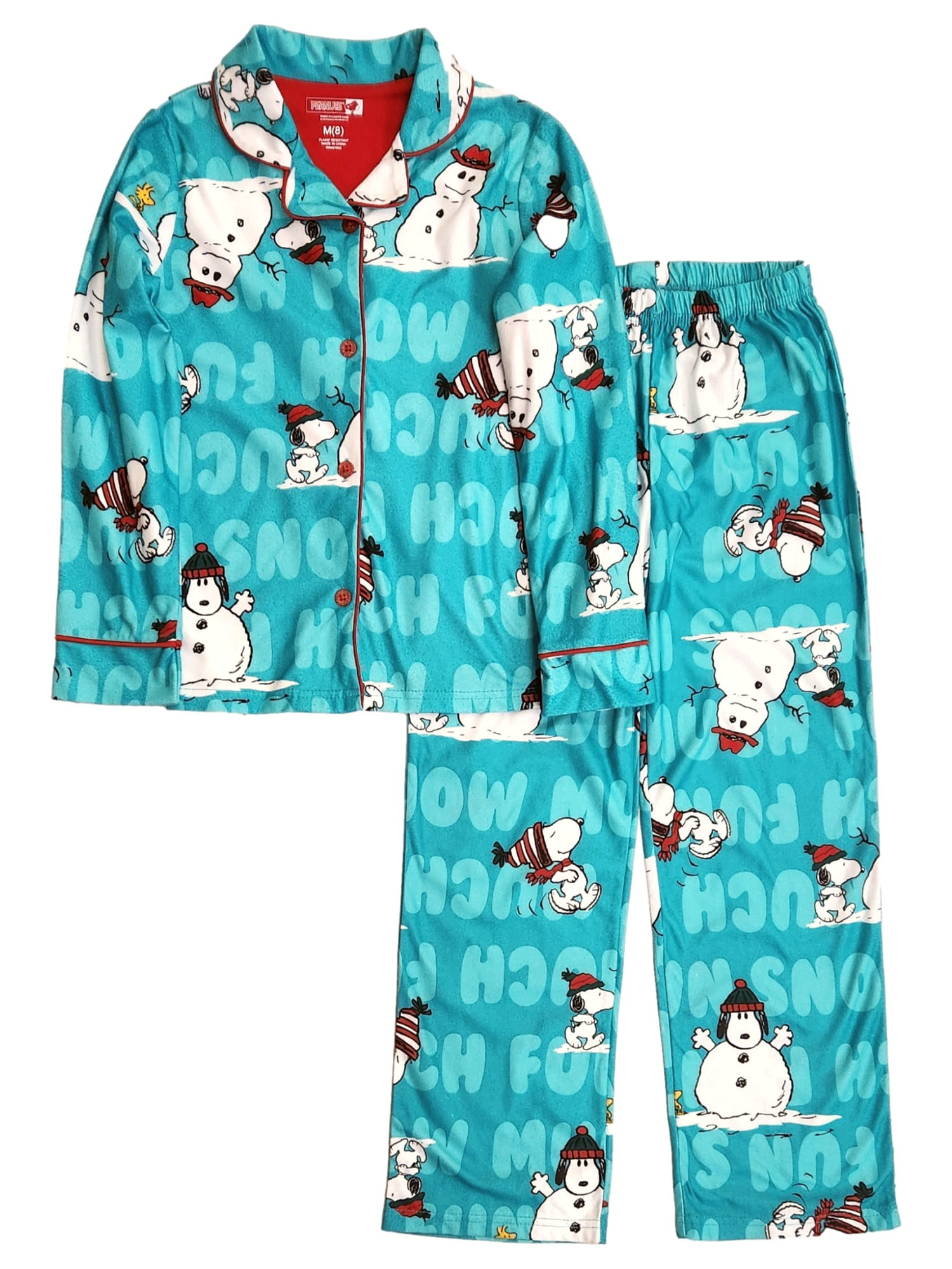 Peanuts Girls Snoopy Woodstock Green Flannel Christmas Pajama Set Medium 8 Walmart