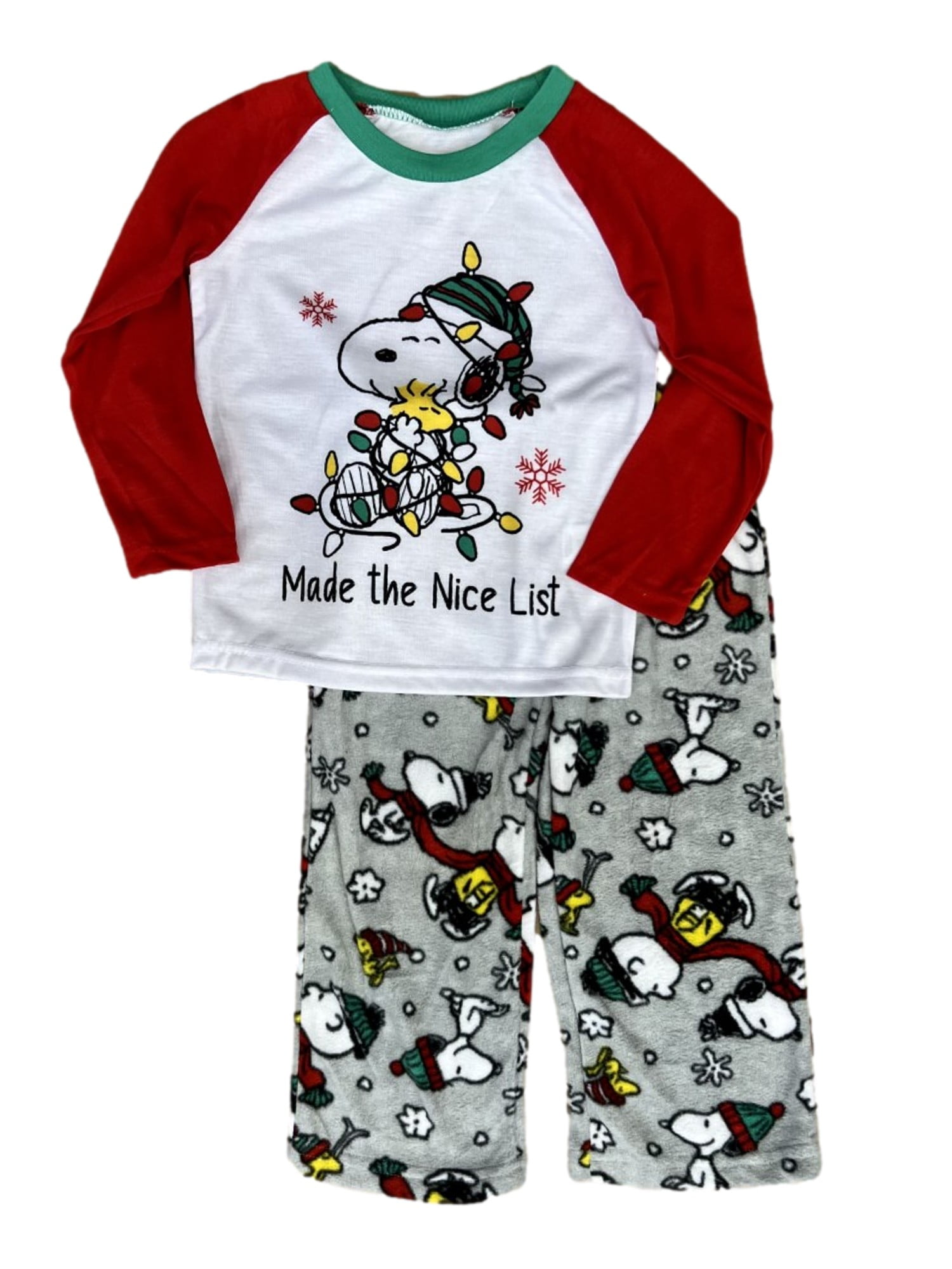 Peanuts Girls Snoopy & Woodstock Made The Nice List Christmas Pajama Set 4