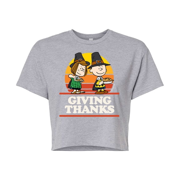 Peanuts - Giving Thanks - Juniors Cropped Cotton Blend T-Shirt