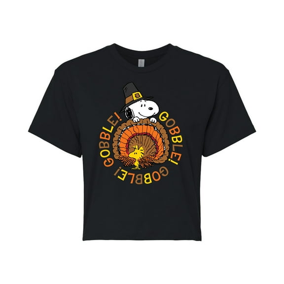 Peanuts - Gobble Gobble - Juniors Cropped Cotton Blend T-Shirt