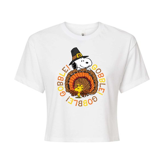 Peanuts - Gobble Gobble - Juniors Cropped Cotton Blend T-Shirt