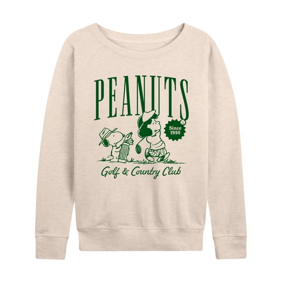 Peanuts - Golf Club Women's Lightweight French Terry Wide Neck Long Sleeve Graphic Shirt