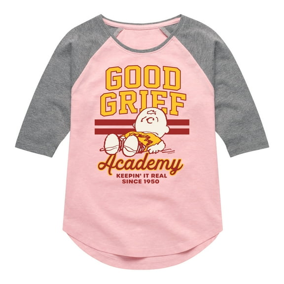 Peanuts - Good Grief Academy - Toddler & Youth Girls Raglan Graphic T-Shirt