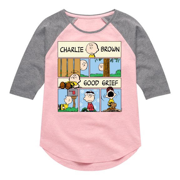 Peanuts - Good Grief Comic - Toddler & Youth Girls Raglan Graphic T-Shirt