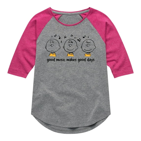 Peanuts - Good Music Good Days - Toddler & Youth Girls Raglan Graphic T-Shirt
