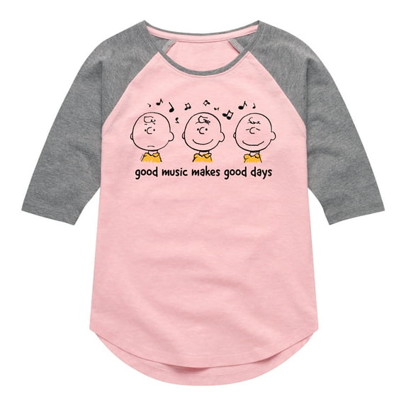 Peanuts - Good Music Good Days - Toddler & Youth Girls Raglan Graphic T-Shirt