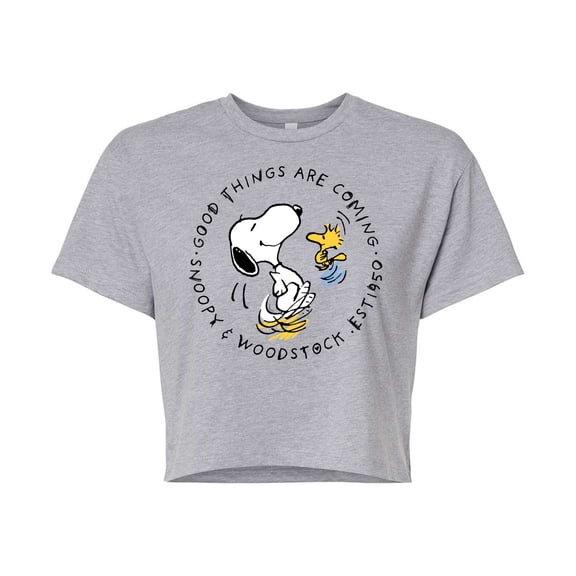 Peanuts - Good Things Are Coming Circle - Juniors Cropped Cotton Blend T-Shirt