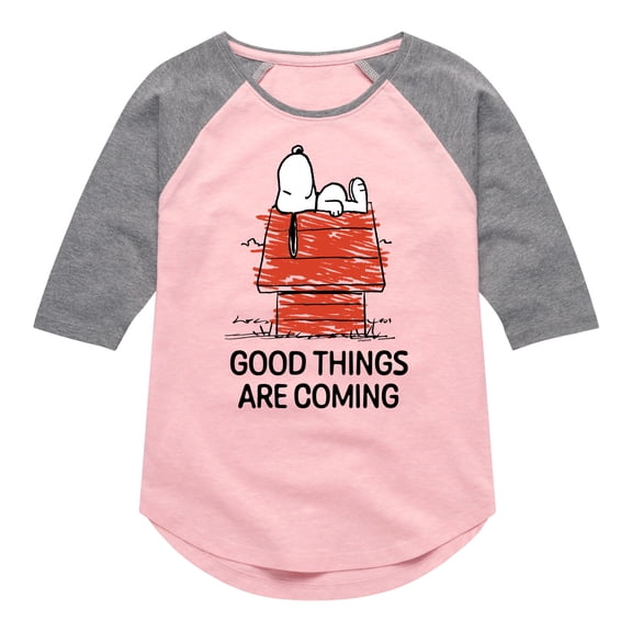 Peanuts - Good Things Are Coming Snoopy - Toddler & Youth Girls Raglan Graphic T-Shirt