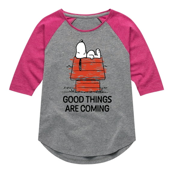 Peanuts - Good Things Are Coming Snoopy - Toddler & Youth Girls Raglan Graphic T-Shirt