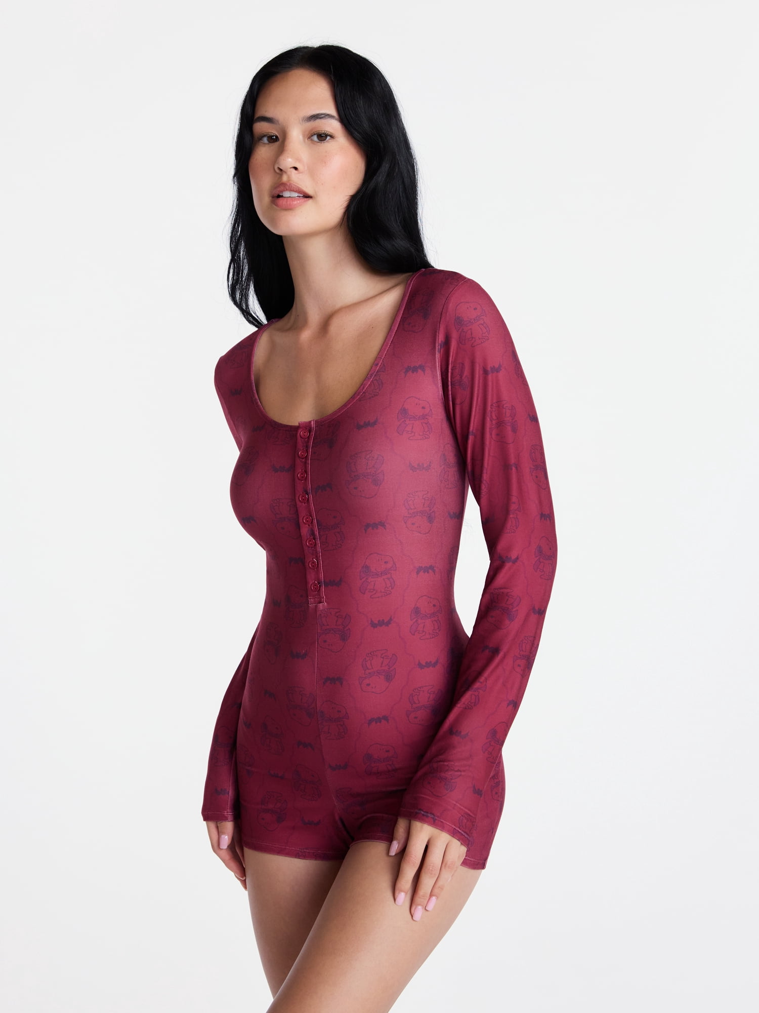 Snoopy Women's and Women's Plus Gothic One Piece Sleep Romper, Sizes XS-3X