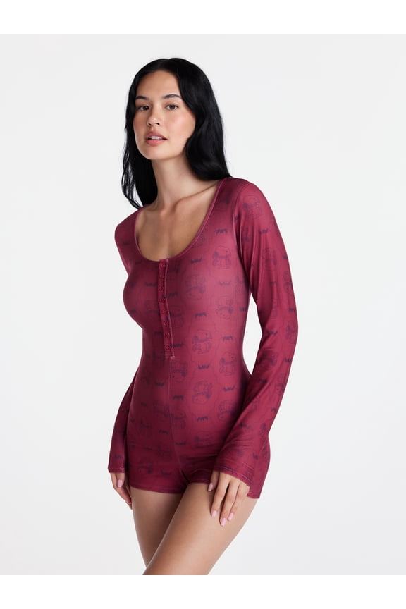 Snoopy Women's and Women's Plus Gothic One Piece Sleep Romper, Sizes XS-3X