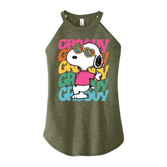 Peanuts - Groovy Stacked - Juniors High Neck Tank Top