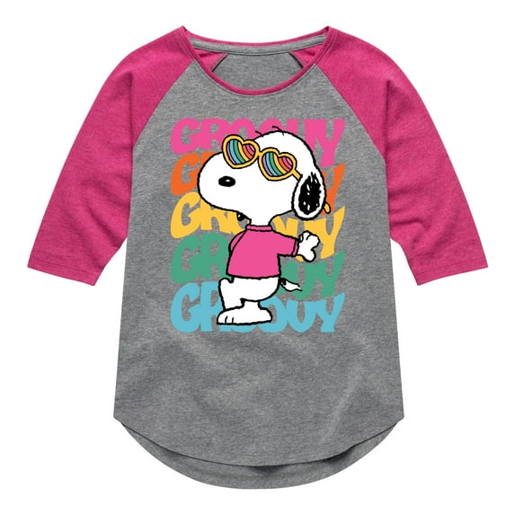 Peanuts - Groovy Stacked - Toddler And Youth Girls Raglan Graphic T-Shirt
