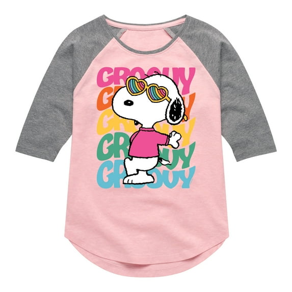 Peanuts - Groovy Stacked - Toddler And Youth Girls Raglan Graphic T-Shirt