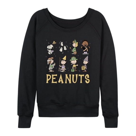 Peanuts - Halloween Group Women's Lightweight French Terry Wide Neck Long Sleeve Graphic Shirt