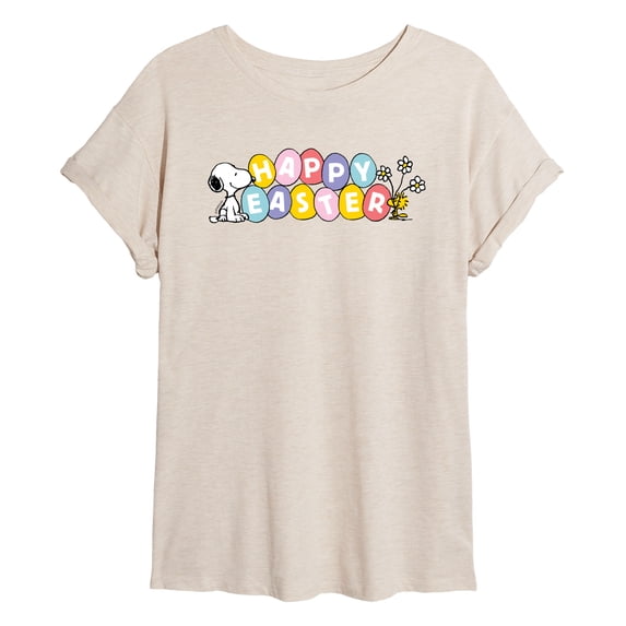 Peanuts - Happy Easter Color Eggs - Juniors Oversized Graphic T-Shirt