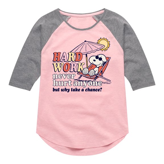 Peanuts - Hard Work - Toddler And Youth Girls Raglan Graphic T-Shirt