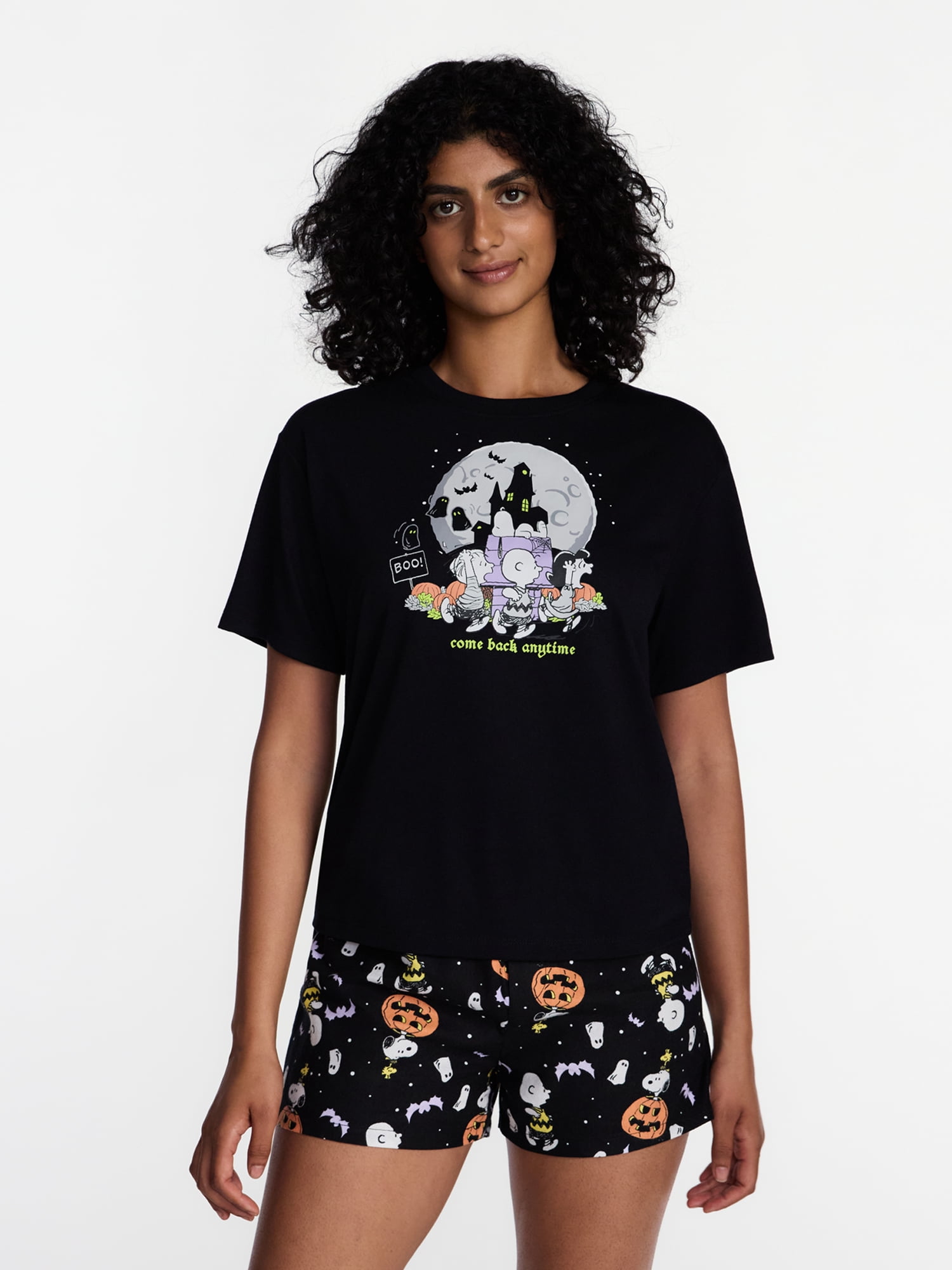 Peanuts Haunted House Women's and Women's Plus Shorty Set, 2-Piece Sizes XS-3X