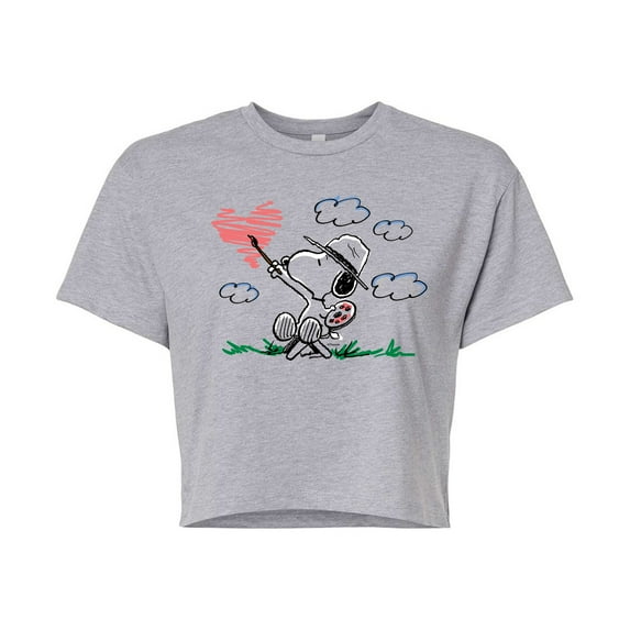 Peanuts - Heart Scribble - Juniors Cropped Cotton Blend T-Shirt