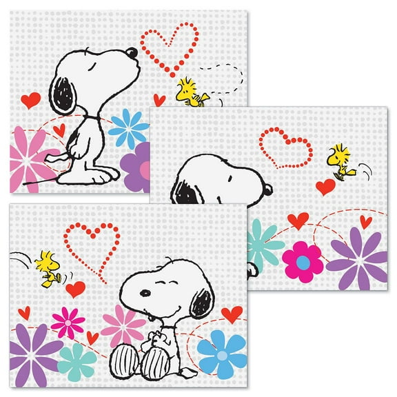 Current Peanuts Hearts Note Cards - Set of 12 - 4.25" by 5.5" Blank Inside, Snoopy