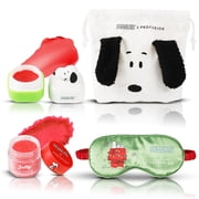 Profusion Cosmetics Peanuts Holiday 4-Piece Bedtime Self-Care Set – Includes Snoopy Pouch, Silk Sleep Mask, Lip Scrub & Overnight Lip Balm for Relaxing Beauty Care