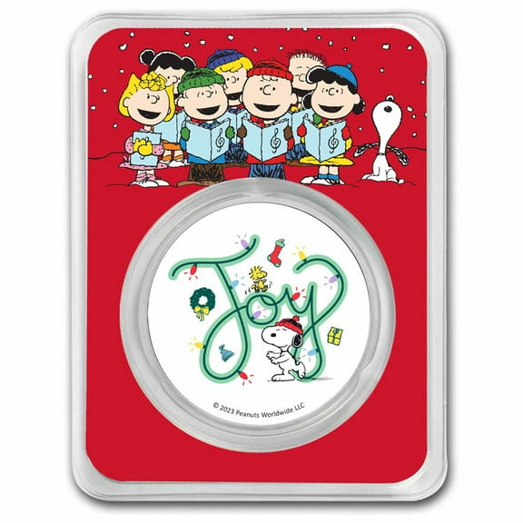 Peanuts Holiday "Joy" "Shiny & Bright" 1 oz Colorized Silver