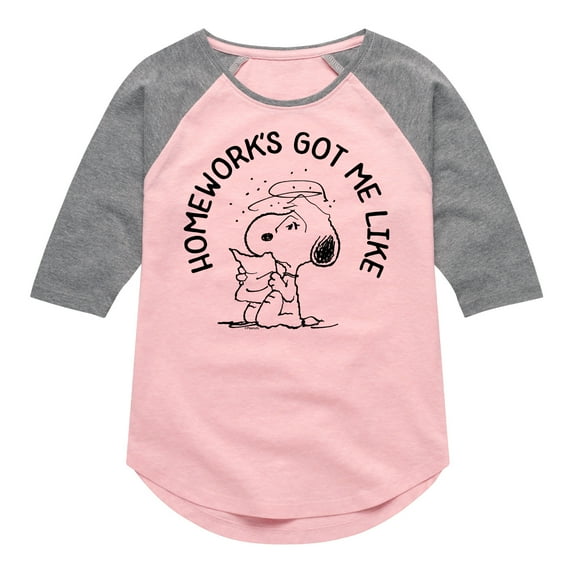 Peanuts - Homeworks Got Me Like - Toddler And Youth Girls Raglan Graphic T-Shirt
