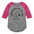 thumbnail image 1 of Peanuts - Homeworks Got Me Like - Toddler And Youth Girls Raglan Graphic T-Shirt, 1 of 5